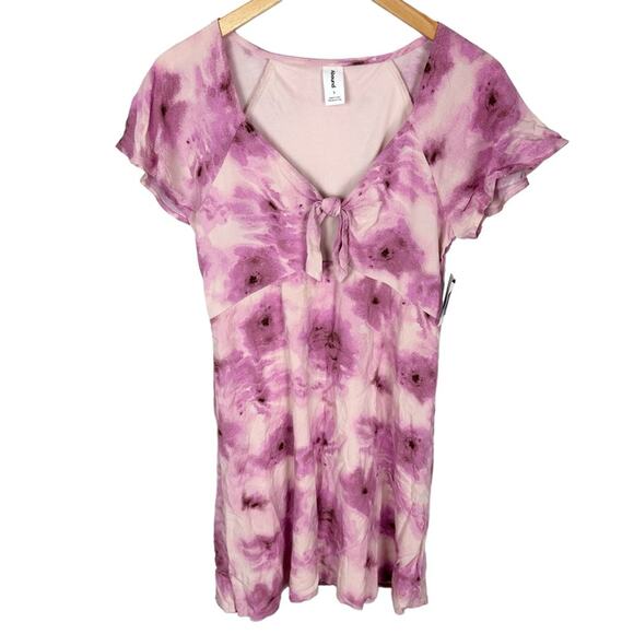 Abound Abstract Pink Floral V-neck Cutout Mini Skater Dress Size Small NWT - Picture 2 of 10